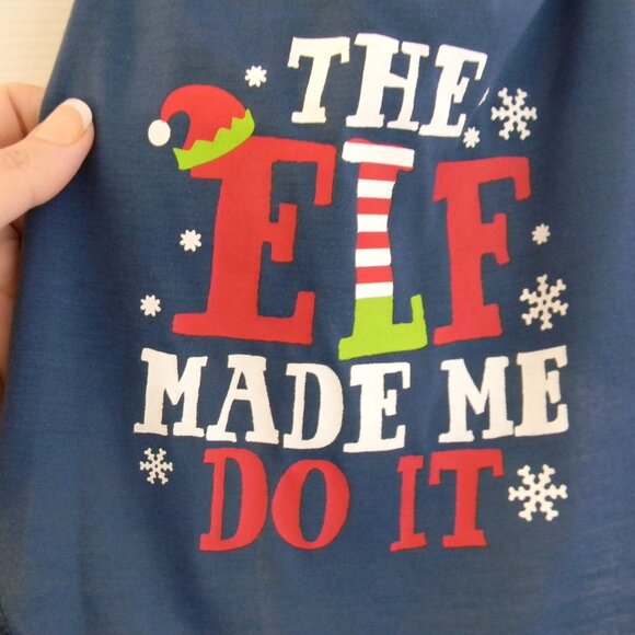 Urban Essentials Pets Christmas Dog Tee "Elf made me do it" Blue Red NWT - Picture 3 of 4